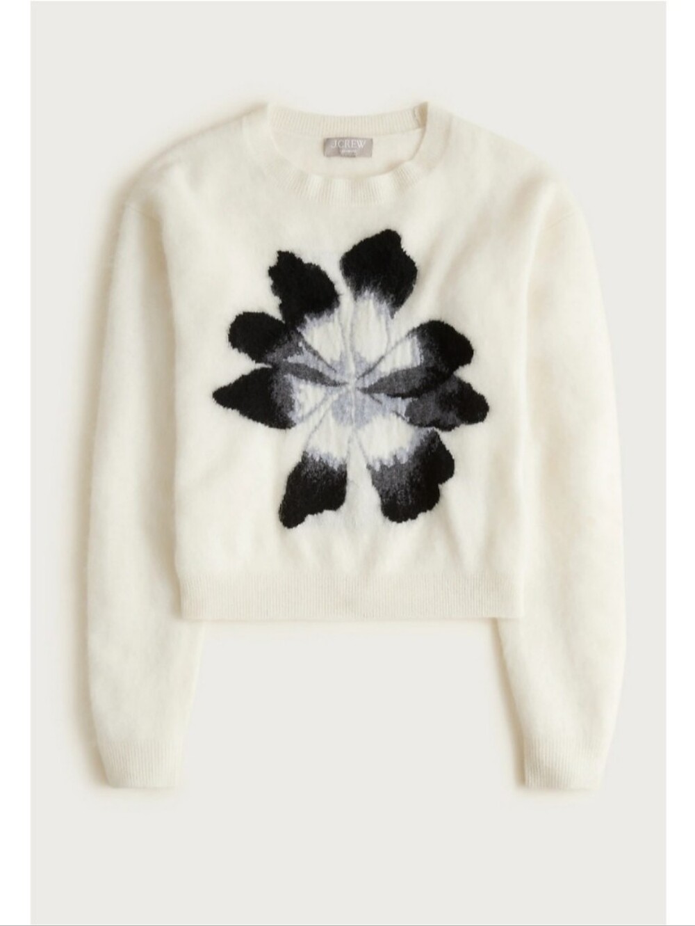 J.Crew Brushed Cashmere Crewneck Sweater with Intarsia Floral